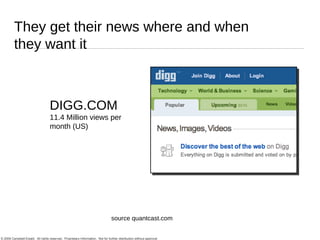 They get their news where and when they want it DIGG.COM 11.4 Million views per month (US) source quantcast.com 