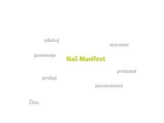 Naš Manifest
edukuj
maraton
poverenje
proizvod
probaj
Član.
posvecenost
 