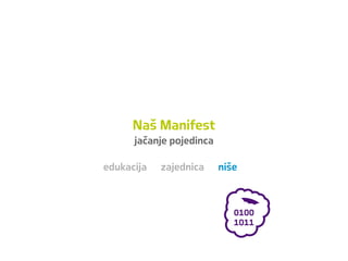 Naš Manifest
jačanje pojedinca
edukacija zajednica niše
 