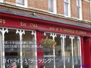 サポート手段を柔軟に用いて、
プロセスを個々の案件に適用しろ。



ガイドライン５“テーラリング”
                   By ell brown
 