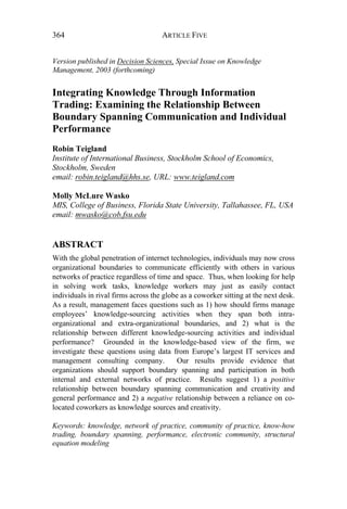 Teigland thesis knowledge networking
