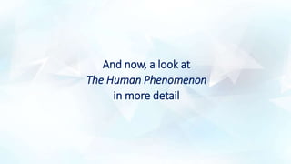 And now, a look at
The Human Phenomenon
in more detail
 