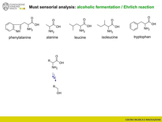 O
NH2
OH
O
NH2
R
OH
OH
R
O
NH2
OH
O
NH2
NH
OH
O
NH2
OH
O
NH2
OH
Must sensorial analysis: alcoholic fermentation / Ehrlich reaction
tryptophanphenylalanine leucine isoleucinealanine
 
