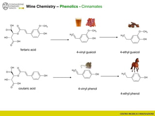 fertaric acid
Wine Chemistry – Phenolics - Cinnamates
coutaric acid 4-vinyl phenol
4-vinyl guaicol 4-ethyl guaicol
4-ethyl phenol
OH
O
O
OH
O
OH
OH
O
OH
O
O
OH
O
OH
OH
O
O CH3
OH
CH2
O CH3
OH
CH3
O CH3
OH
CH3OH
CH2
 