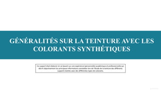 Teinture : Types de colorants et méthodes - Textile technique