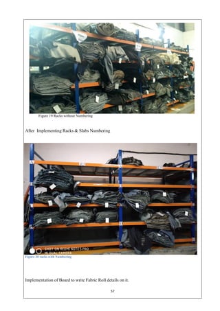 57
Figure 19 Racks without Numbering
After Implementing Racks & Slabs Numbering
Figure 20 racks with Numbering
Implementation of Board to write Fabric Roll details on it.
 
