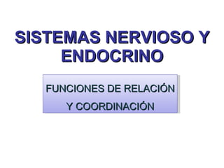 SISTEMAS NERVIOSO Y ENDOCRINO FUNCIONES DE RELACIÓN Y COORDINACIÓN 