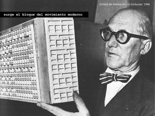 Unidad de Habitación. Le Corbusier. 1946
surge el bloque del movimiento moderno
 