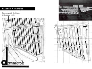 Dammerstock. Karlsruhe
W. Gropius. 1927.
hileras + bloques
 