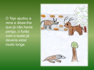 O Tejo ajudou a rena e disse-lhe que já não havia perigo, o furão com o susto já deveria estar muito longe. 