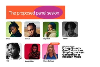 PANEL SESSION TOPIC: 
Future Sounds: 

Gen Z Musicians 

Shaping the Next 

Generation of 

Nigerian Music
Wonu Osikoya
Moderator
 