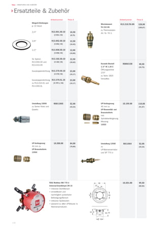 140
Teka | ARMATUREN UND ZUBEHÖR
TEKA Multibox MB 770 U
Universal-Grundkörper DN 15
•	inklusive Dichtflansch
•	einstellbarer und
nachträglich justierbarer
Befestigungsflansch
•	inklusive Spülstutzen
•	passend zu allen UP-Brause- 
Wannenarmaturen
99,50
(82,92)
10.201.00
Klingerit-Dichtungen
je 10 Stück
3/4
3/8
1/2
für Siphon
R13.000.00 und
R13.010.00
Gusskappendichtung
Gusskappendichtung
zu R13.010.0L und
R13.000.0L
10,50
(8,75)
12,50
(10,42)
12,00
(10,00)
12,50
(10,42)
23,00
(19,17)
23,00
(19,17)
Preis €
R13.051.X0.10
(X 051/10)
R13.052.X0.10
(X 052/10)
R13.058.X0.10
(X 058/10)
R13.102.X0.10
(X 102/10)
R13.370.X0.10
(X 370/10)
R13.370.XL.10
(X 370 L/10)
Artikelnummer
Mischelement
TH 210 HN
zu Thermostaten
Art. Nr. TH 2.
128,00
(106,67)
R13.210.TH.HN
Preis €Artikelnummer
Ersatzteile  Zubehör
Umstellung 15840
zu Serien Kobe und
Quadro
52,00
(43,33)
R0811065
UP-Verlängerung
40 mm zu
UP-Brausebatterie
13554
84,00
(70,00)
10.200.00 Umstellung 13558
zu
UP-Wannenarmatur
und SP 770 U
52,00
(43,33)
R811064
UP-Verlängerung
40 mm zu
UP-Wannenfüll- und
Brausebatterie
inkl.
Spindelverlängerung
Messing
13553
110,00
(91,67)
10.199.00
40,50
(33,75)
Ersatzteile  Zubehör
Keramik-Oberteil
1/2 VE 1.26 C
Öffnungswinkel
270°
zu Serie 1820
Versailles
R0802158
 