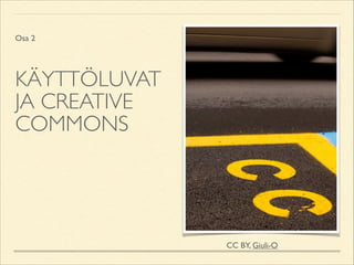 Osa 2

KÄYTTÖLUVAT
JA CREATIVE
COMMONS

CC BY, Giuli-O

 