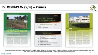 15
IV. WORKPLAN (2/4) – Visuels
5.3. Collaboration avec l’AFRIQUE QUI OSE. Benchmark avec la Malaisie (FELDA – Federal Land Development Agency), l’Egypte (SEKEM) à travers les clubs regroupant les collectivités locales, le Maroc (SOS
MAHLAM pour consolider l’écosystème des métiers de l’informel), le Bénin (SONGHAI) avec des études de cas réussies.
.
www.jeader.club
 