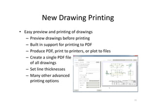 New Drawing Printing
• Easy preview and printing of drawings
– Preview drawings before printing
– Built in support for printing to PDF
– Produce PDF, print to printers, or plot to files
– Create a single PDF file
of all drawings
– Set line thicknesses
– Many other advanced
printing options
77
 