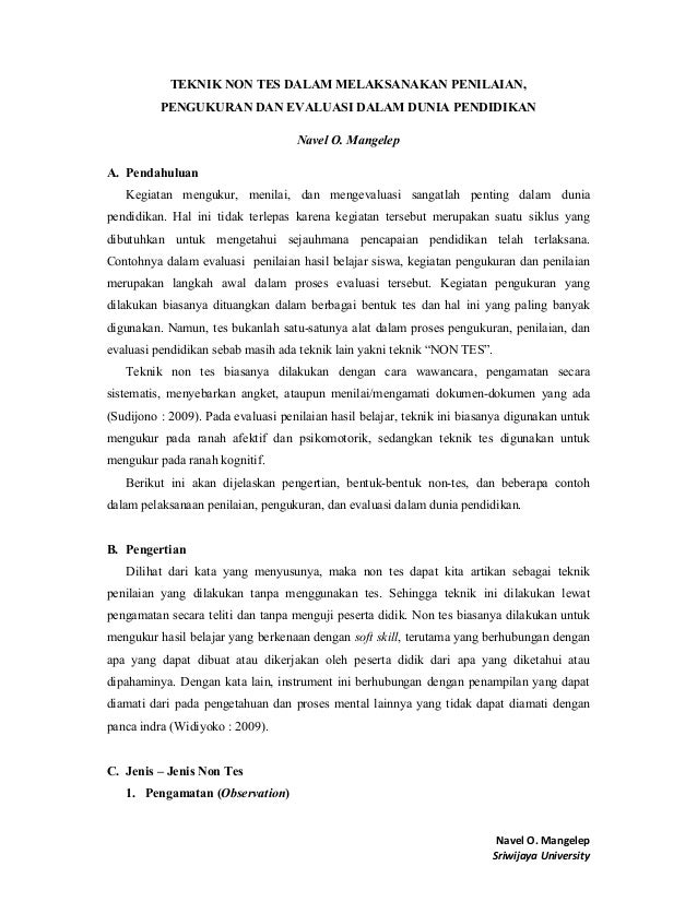 Teknik Non Tes Dalam Melaksanakan Penilaian