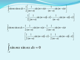    

























)(sin
)(
1
)(sin
)(
1
2
1
)(sin
)(
1
)(sin
)(
1
2
1
sinsin
nm
nm
nm
nm
nm
nm
nm
nm
dxnxxm
   


















)(sin
)(
1
2
1
)(sin
)(
1
2
1
)(sin
)(
1
2
1
)(sin
)(
1
2
1
sinsin
nm
nm
nm
nm
nm
nm
nm
nm
dxnxxm
0sinsin 
dxnxxm


 