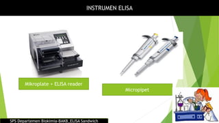 INSTRUMEN ELISA
Mikroplate + ELISA reader
Micropipet
SPS Departemen Biokimia-BAKB_ELISA Sandwich
 