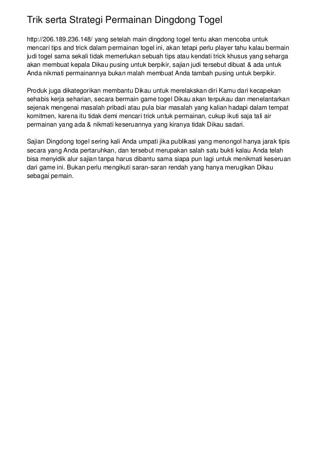 Trik Serta Strategi Permainan Dingdong Togel