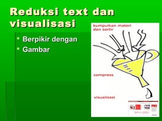 Reduksi text danReduksi text dan
visualisasivisualisasi
 Berpikir denganBerpikir dengan
 GambarGambar
 