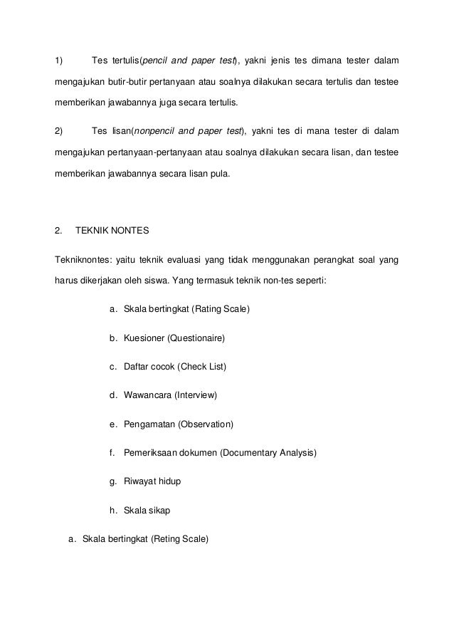 Teknik Tes Dan Teknik Nontes Sebagai Alat Evaluasi Hasil Belajar