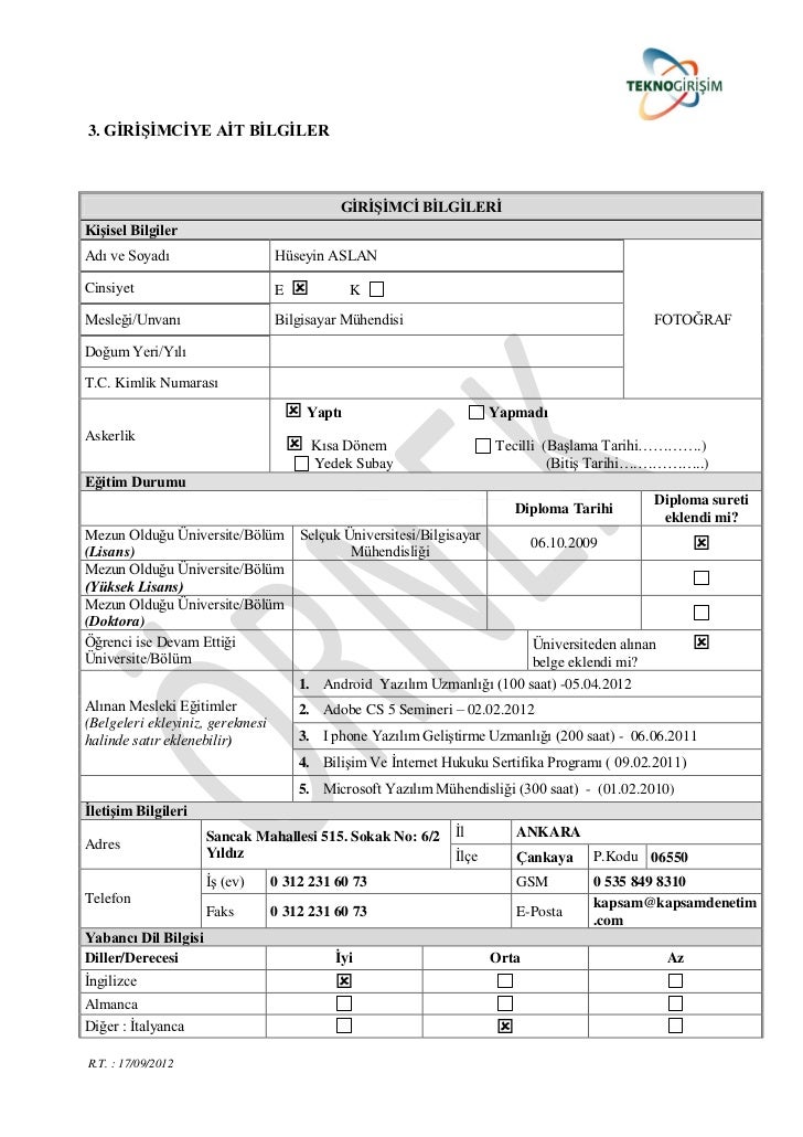 Teknogirisim Sermayesi Destegi Ornek On Basvuru Dosyasi