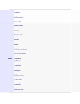 Tekniknuklir

Teknikperminyakan

Teknologinuklir
Bioteknologiindustri

Gas industri

Manajementeknik

Manufaktur

Metalurgi

Penelitiandanpengembangan

Sistemmanufakturfleksibel

Industri

Teknikbioproses
Teknikbiosistem

Teknikfinansial

Teknikindustri

Teknikkewirausahaan

Teknikmanufaktur

Teknikotomasi

Teknikpertambangan

 