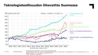 Teknologiateollisuuden liikevaihto Suomessa
49
16.1.2023 Teknologiateollisuus
Kausipuhdistetut teollisuuden ja palveluiden...