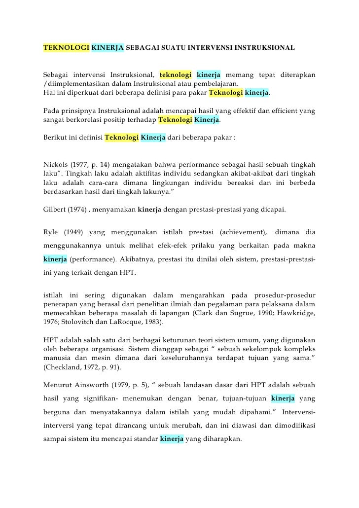 Teknologi kinerja sebagai suatu intervensi instruksional
