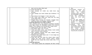 tanah, parit dan saluran dalam tanah.
 Keluar pada malam hari
 Dapat memanjat tali vertikal atau meniti kawat yang
horizontal.
 Dapat memanjat atau masuk kedalam pipa berdiameter 2-10
cm
 Dapat meloncat dari ketinggian 15 meter tanpa cedera
 Jarak terjauh antara lubang atau sarang tikus dan lokasi
sasaran adalah sekitar 7,5 – 10 m.
 Menggali lubang, berenang dan menyelam, menggigit benda-
benda keras seperti kayu bangunan, aluminium dsb.
FAKTOR BIOLOGIS DAN SIKLUS HIDUP
Tikus merupakan hewan yang mempunyai kemampuan reproduksi
yang tinggi, terutama bila dibandingkan dengan hewan menyusui
lainnya. Hal ini ditunjang oleh beberapa faktor sebagai berikut :
 Matang seksual cepat, yaitu antara 2-3 bulan.
 Masa bunting singkat, yaitu 22-24 hari
 Terjadi post partum oestrus, yaitu timbulnya berahi kembali
segera (24-48 jam) setelah melahirkan.
 Dapat melahirkan sepanjang tahun tanpa mengenal musim,
yaitu sebagai hewan poliestrus.
 Melahirkan dalam jumlah banyak yaitu 3-12 ekor dengan rata-
rata 6 ekor per kelahiran.
 Setelah lahir anak tikus belum bisa mencari makan sendiri,
sehingga tikus betina dewasa menyusui anaknya. Setelah
disapih tikus akan menjadi tikus dewasa dalam waktu 35-63
hari.
FAKTOR EKOLOGI
Naik turunnya populasi tikus dipengaruhi oleh faktor ekologi
tikus
 Kotorannya termasuk air
kencing dan bulu yang
terlepas dari kulitnya
merupakan media yang sesuai
bagi pertumbuhan mikroba.
 Kutu tikus menyebabkan
infeksi virus R.typi pada
manusia
 Air seni, tinja, maupun air
liur tikus dapat menyebabkan
penyakit Hantavirus
Pulmonary Syndrome (HPS)
 Makanan yang telah
tekontaminasi kotoran tikus
dapat menybebakan Rat-bite
fever karena makanan
tersebut tercemar oleh bakteri
Streptobacillus moniliformis
 
