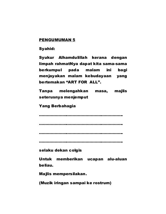 Teks pengacara dinner Art For All