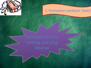 Pendapat penulis
tentang apa yang
dibahas
 