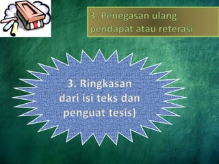3. Ringkasan
dari isi teks dan
penguat tesis)
 
