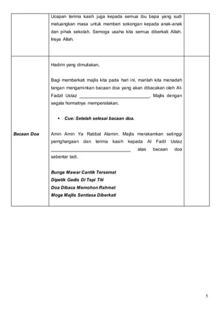 Teks Pengacara Majlis Anugerah Kecemerlangan dan Graduasi Prasekolah