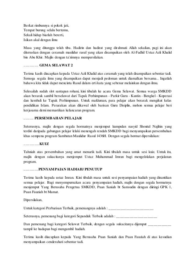 Teks emcee maulid rasul SMKDD