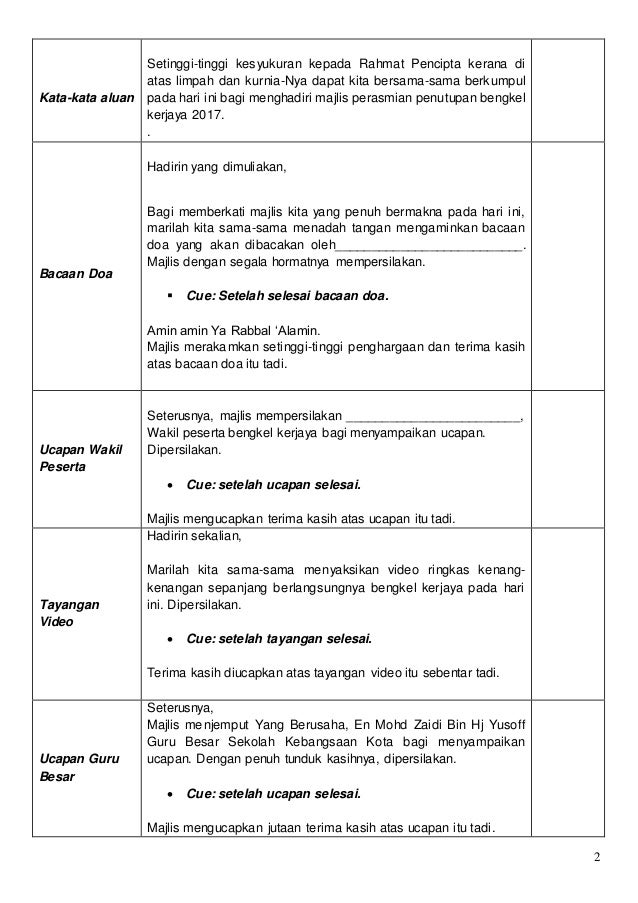 Teks Pengacara Majlis Perasmian Penutupan Program