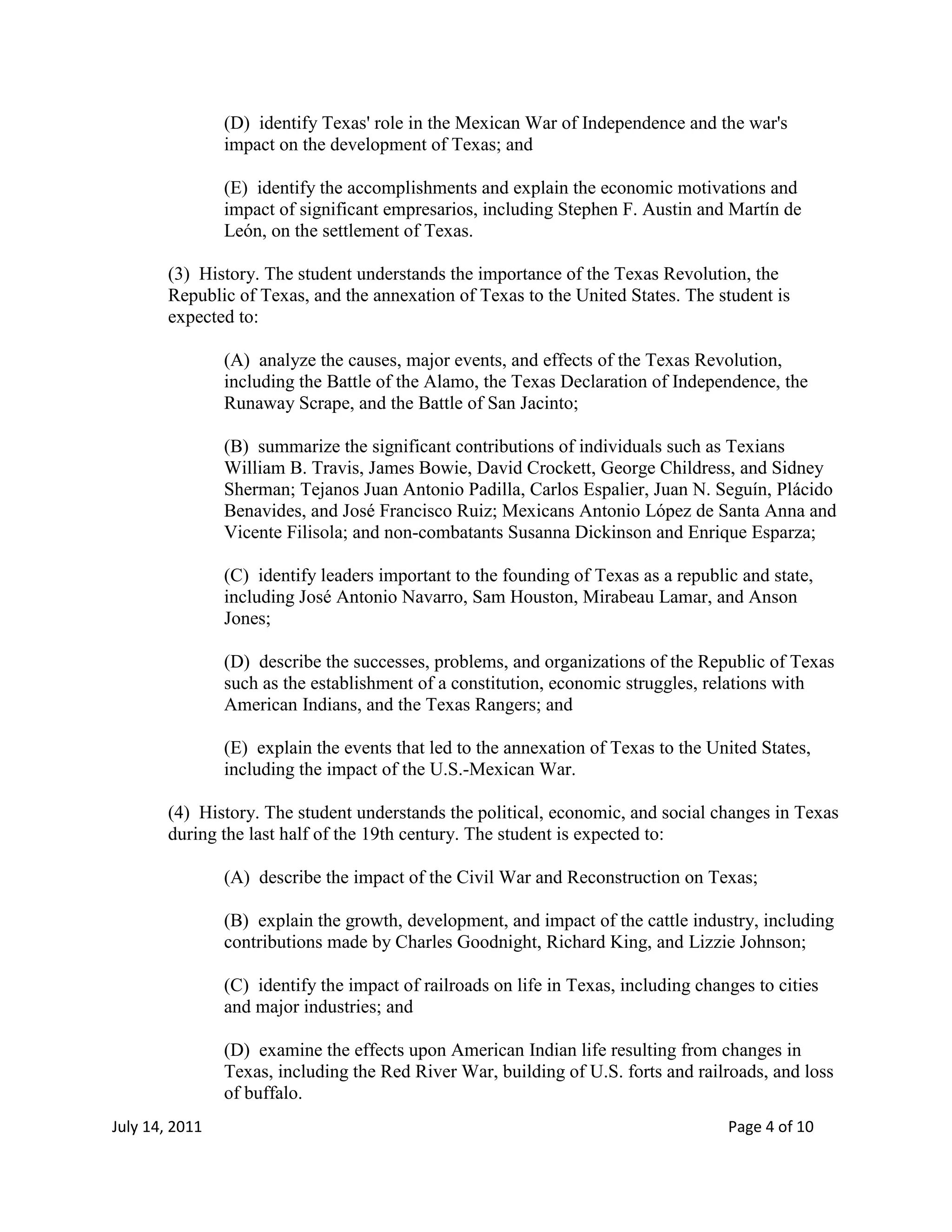 TEKS FOURTH GRADE 2011 2012