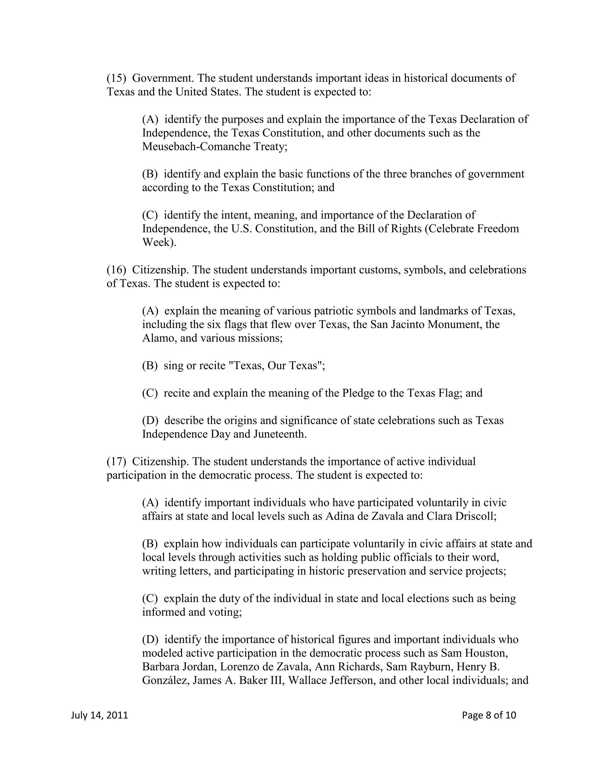 TEKS FOURTH GRADE 2011 2012