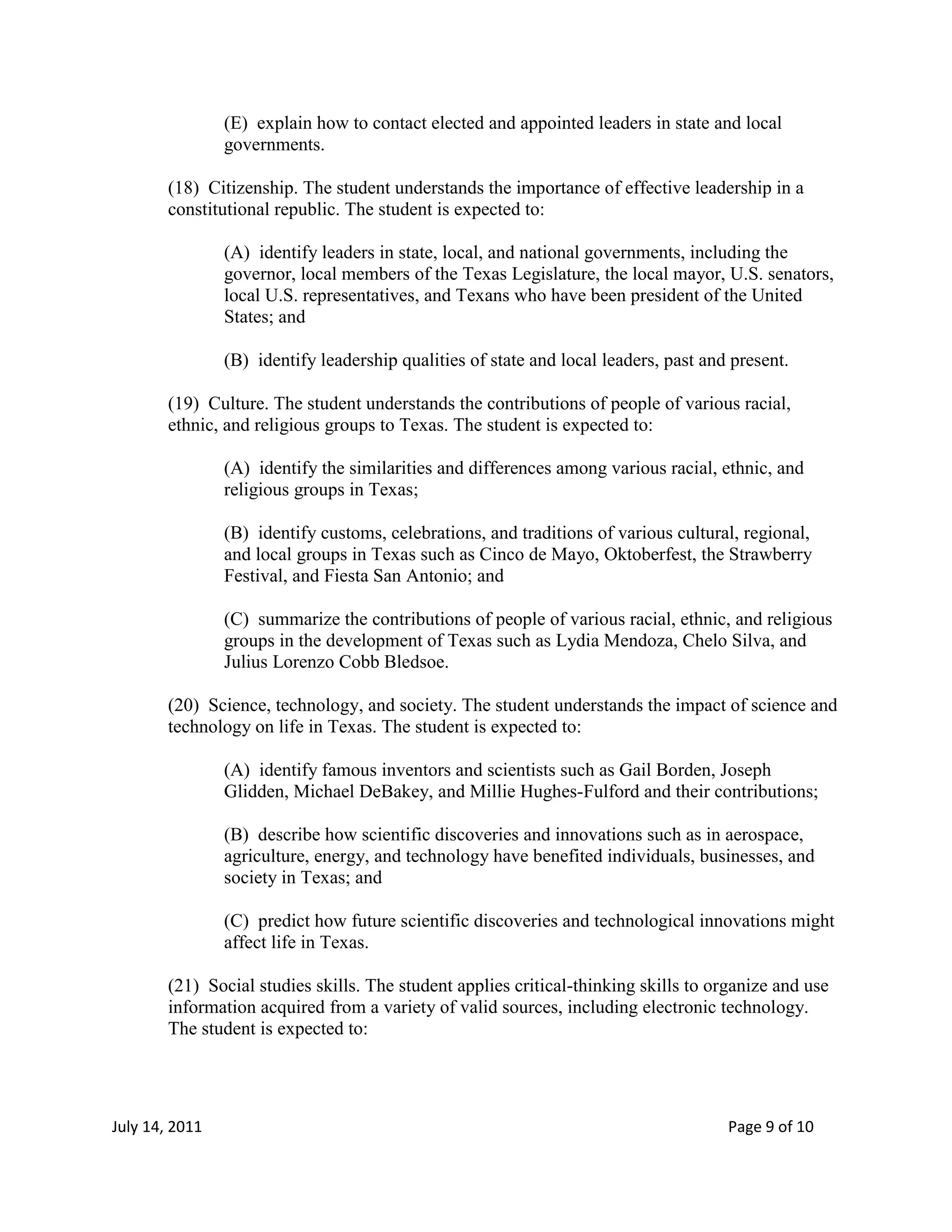 TEKS FOURTH GRADE 2011 2012