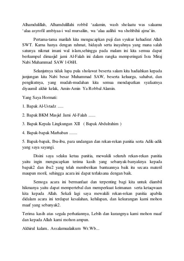 Contoh Sambutan Ketua Panitia Isra Mi Raj Bahasa Sunda