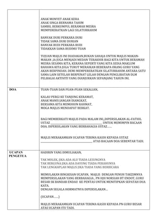 Ringkas teks pengacara majlis TEKS PENGACARA