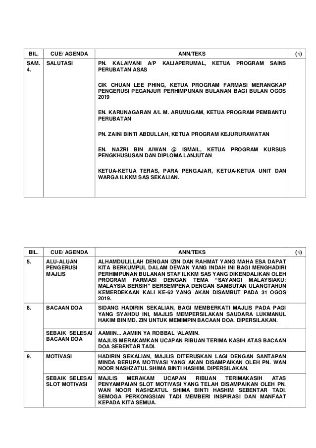 Teks Pengacara Majlis Perhimpunan Bulan Ogos 2019 Ilkkm Sas