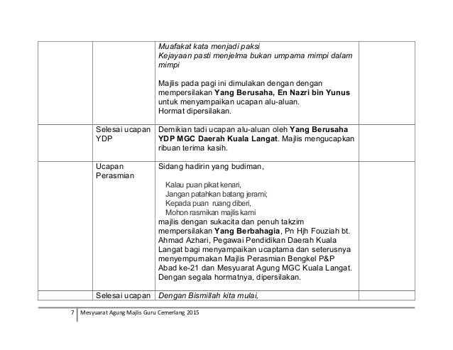 Teks Pengacara Mesyuarat Agung MGC Kuala Langat Teks Pengacara Mesyuarat Agung MGC Kuala Langat