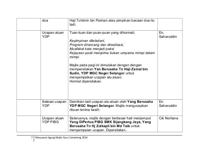 Teks Pengacara Mesyuarat Agung PIBG