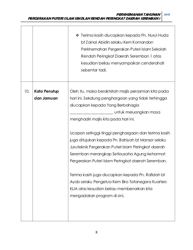 TEKS PENGACARA PERKHEMAHAN PUTERI ISLAM 2013