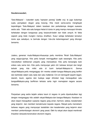 Teks syarahan 1 msia pemangkin perpaduan