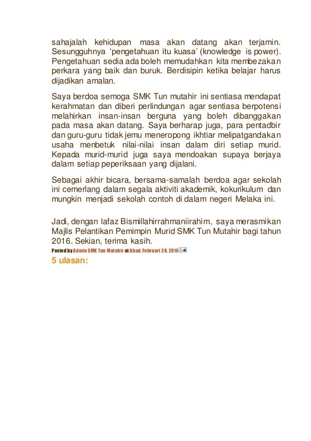 Teks Ucapan Perasmi Watikah Perlantikan Majlis Perwakilan Pelajar