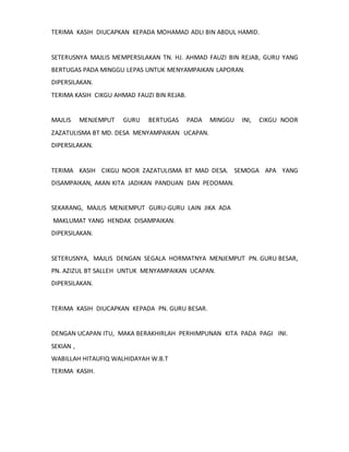 Contoh Pelajar Berucap Diperhimpuan Sekolah