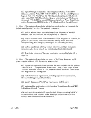 TEKS US History Since 1877 2011 2012 | DOCX