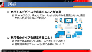 ?2020 ef Co., Ltd. All rights Reserved.
e f f e c t f o r c e

 18 
? äǥХR뤳Ȥ
? iPhoneʤΤiPadʤΤAndroidʤΤRʤȻ
˼ä褦˱ʾʤ
? ߤΥפ붨뤳ȣ
? ĕiФΤ⤷Τ
? ûޤNomadαҪϤʤ
 